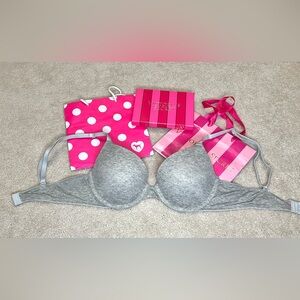 Victoria’s Secret PINK Gray Wear Everywhere lined Convertible T Shirt Bra 34B